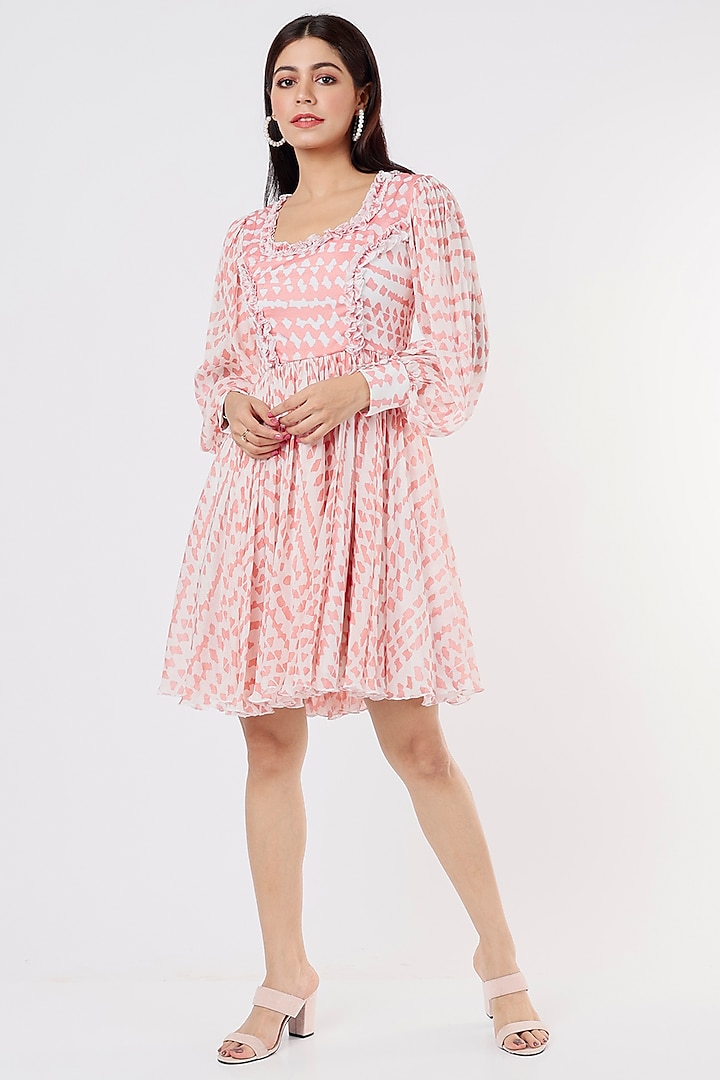 White & Pink Printed Dress by Koai