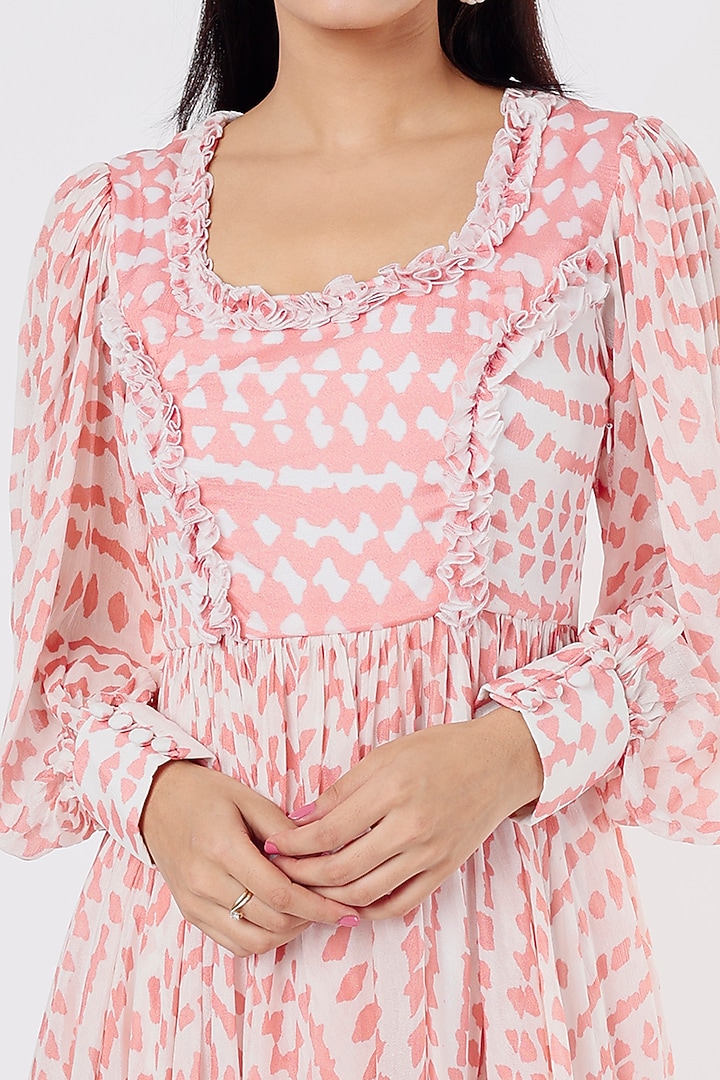 White & Pink Printed Vacation Dress by Koai at Pernia's Pop Up Shop
