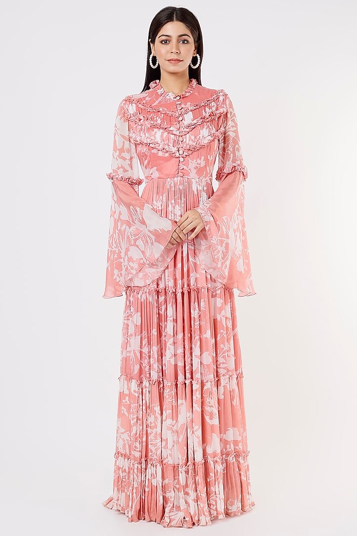 Pink & White Floral Printed Dress by Koai