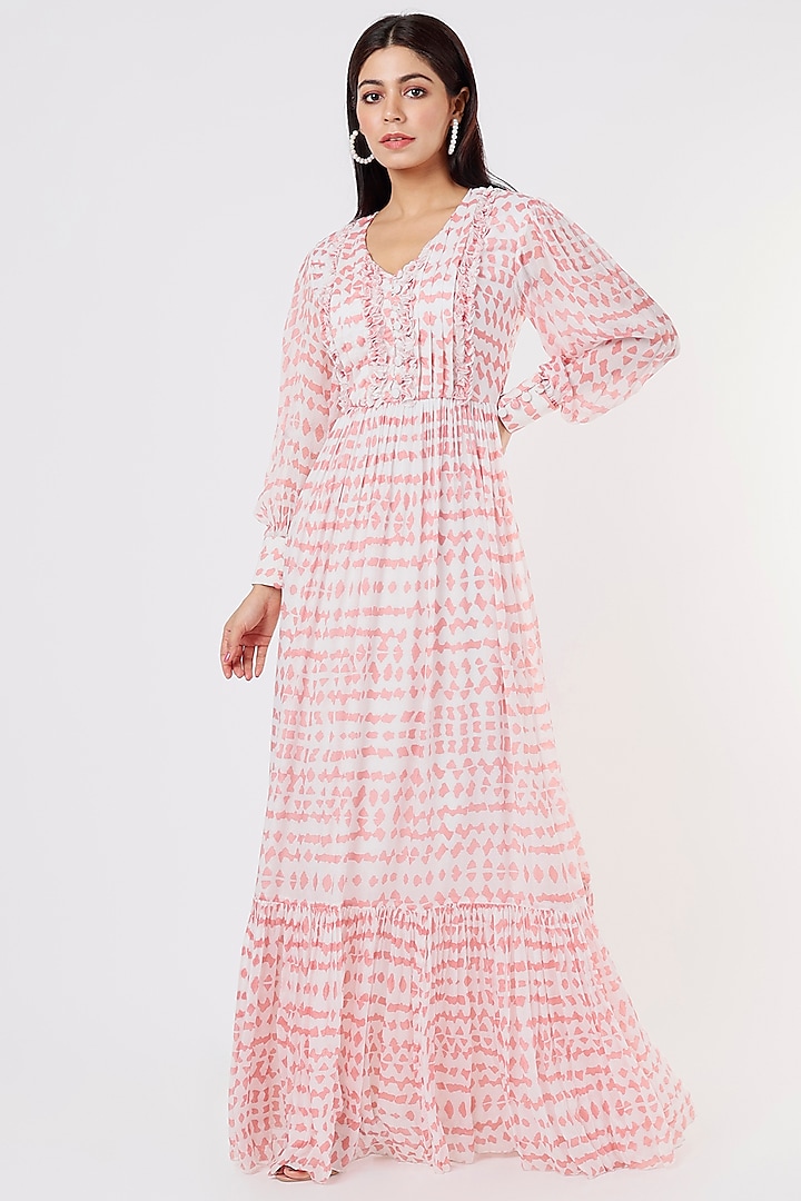 White & Pink Pleated Dress by Koai