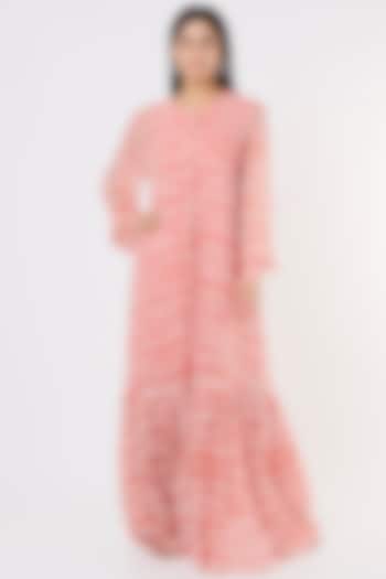 Pink & White Georgette Maxi Dress by Koai