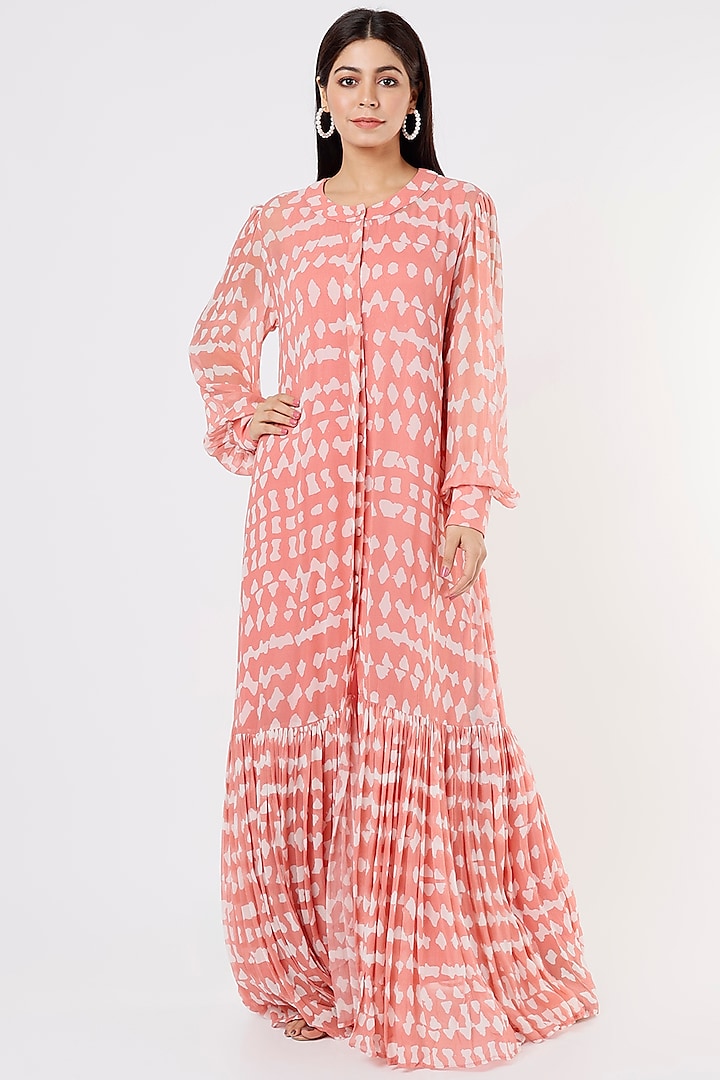 Pink & White Georgette Maxi Dress by Koai
