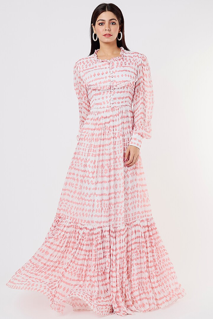 White & Pink Chiffon Dress by Koai