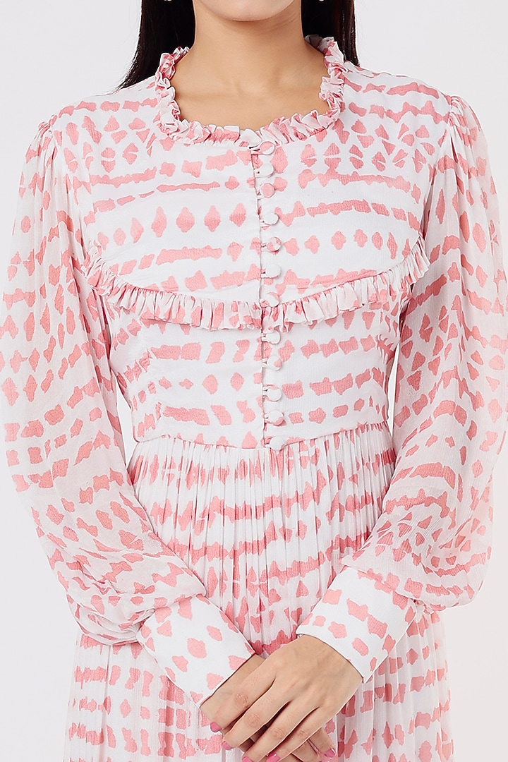 White & Pink Chiffon Vacation Dress by Koai at Pernia's Pop Up Shop