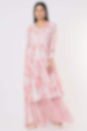 White & Pink Chiffon Printed Dress by Koai