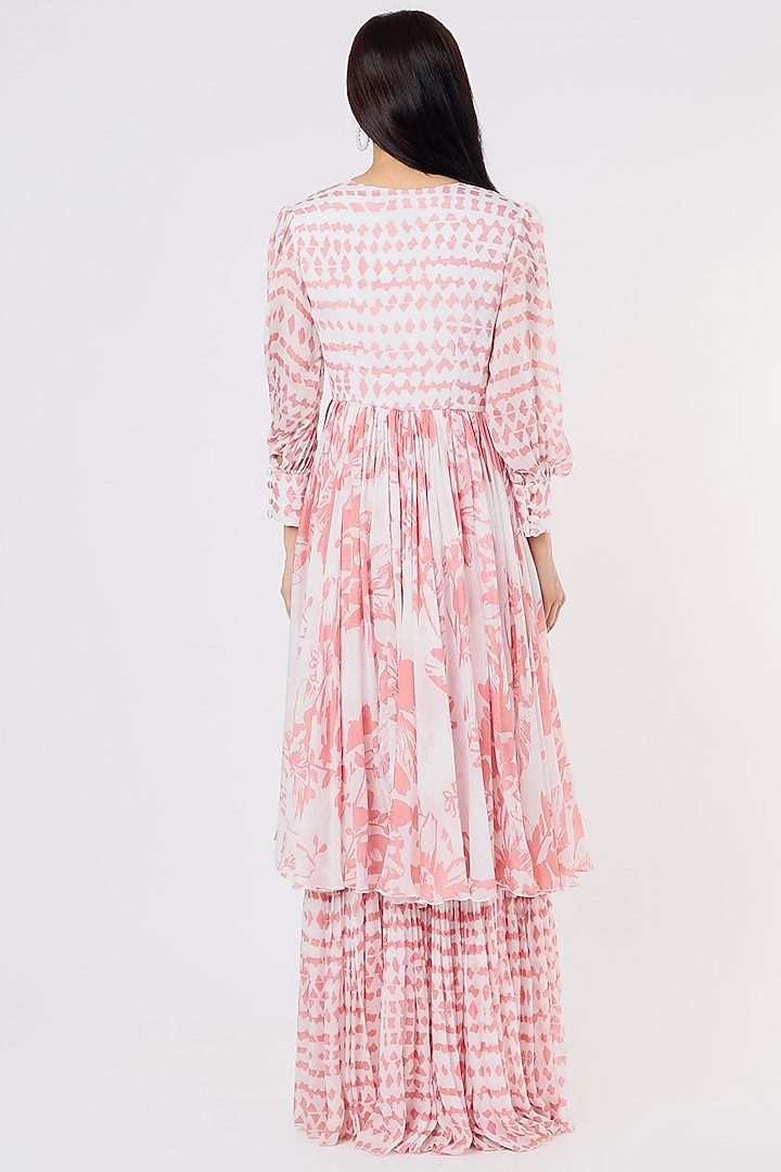White & Pink Chiffon Printed Vacation Dress by Koai at Pernia's Pop Up Shop