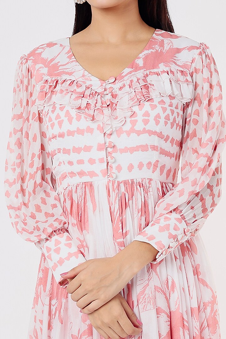 White & Pink Chiffon Printed Vacation Dress by Koai at Pernia's Pop Up Shop