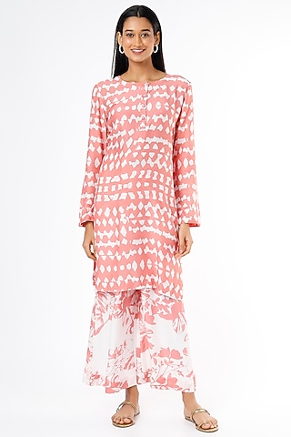 White & Pink Chiffon Pants by Koai