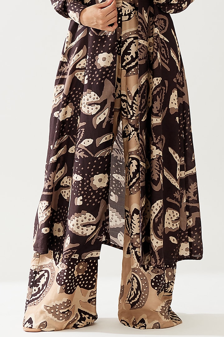 Dark Brown & Cream Cotton Silk Floral Cape by Koai at Pernia's Pop Up Shop