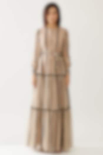 Cream & Dark Brown Chiffon Striped Maxi Vacation Shirt Dress by Koai at Pernia's Pop Up Shop