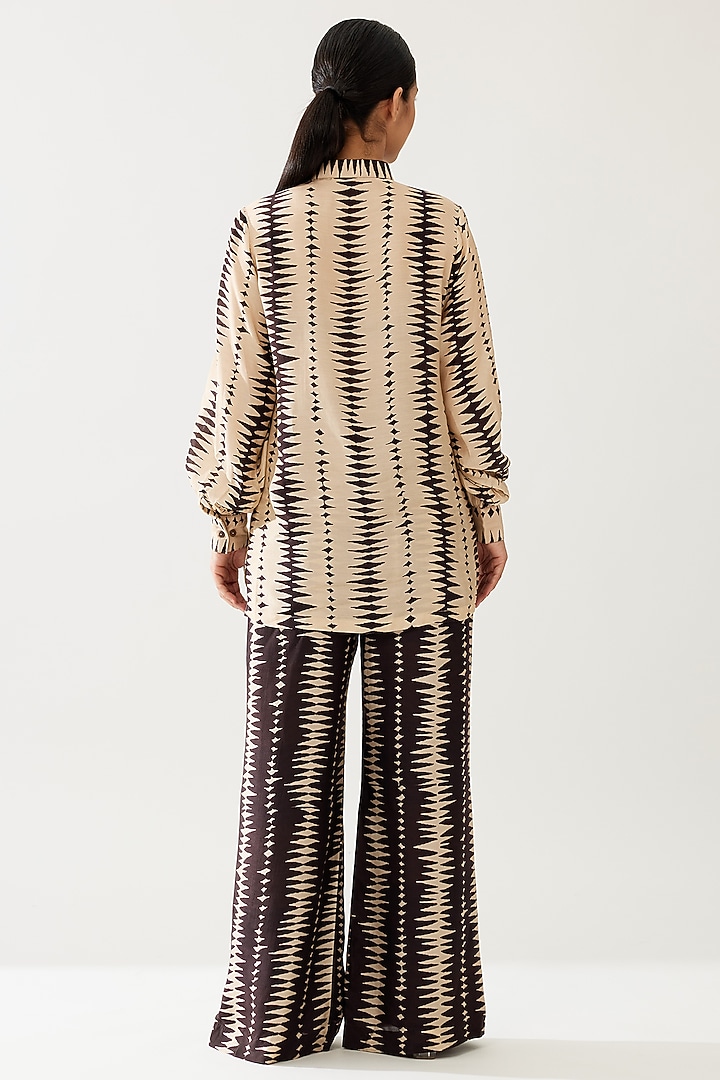 Cream & Dark Brown Cotton Silk Shirt by Koai at Pernia's Pop Up Shop