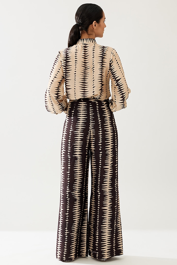 Dark Brown & Cream Cotton Silk Pants by Koai at Pernia's Pop Up Shop