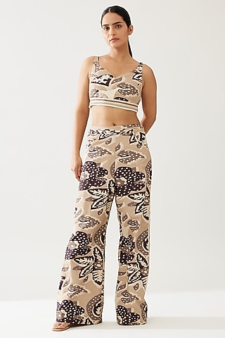 Cream & Dark Brown Poplin Cotton Floral Bustier by Koai