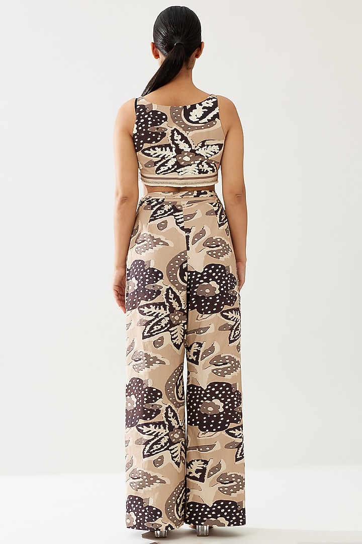 Cream & Dark Brown Poplin Cotton Floral Bustier by Koai at Pernia's Pop Up Shop