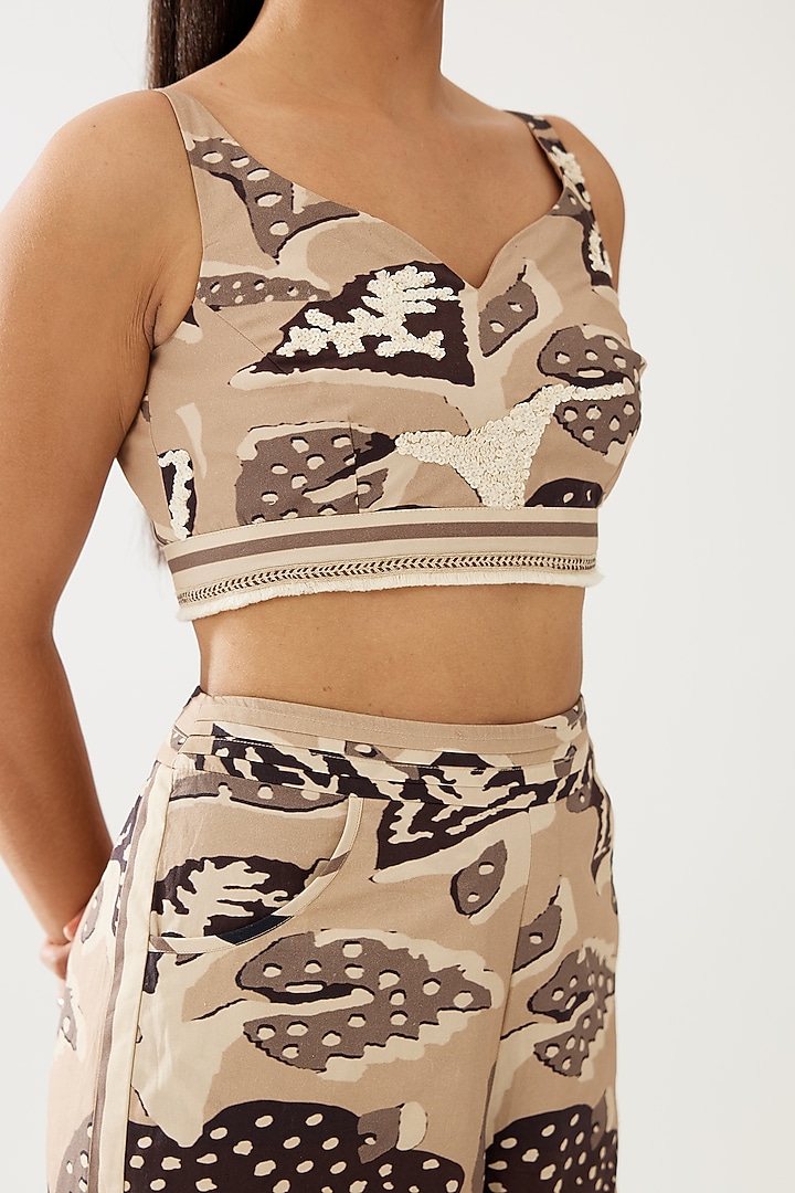 Cream & Dark Brown Poplin Cotton Floral Bustier by Koai at Pernia's Pop Up Shop