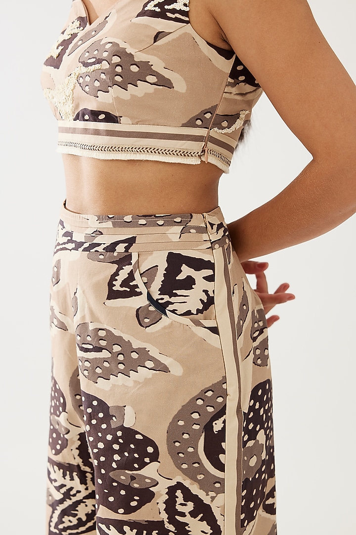 Cream & Dark Brown Poplin Cotton Floral Pants by Koai at Pernia's Pop Up Shop