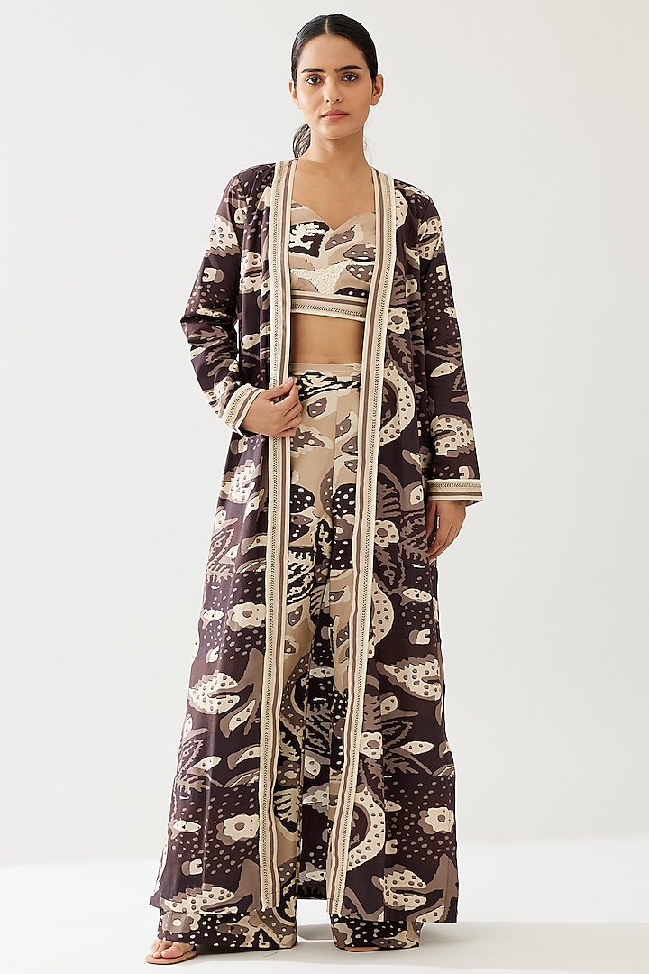 Dark Brown & Cream Poplin Cotton Floral Cape by Koai