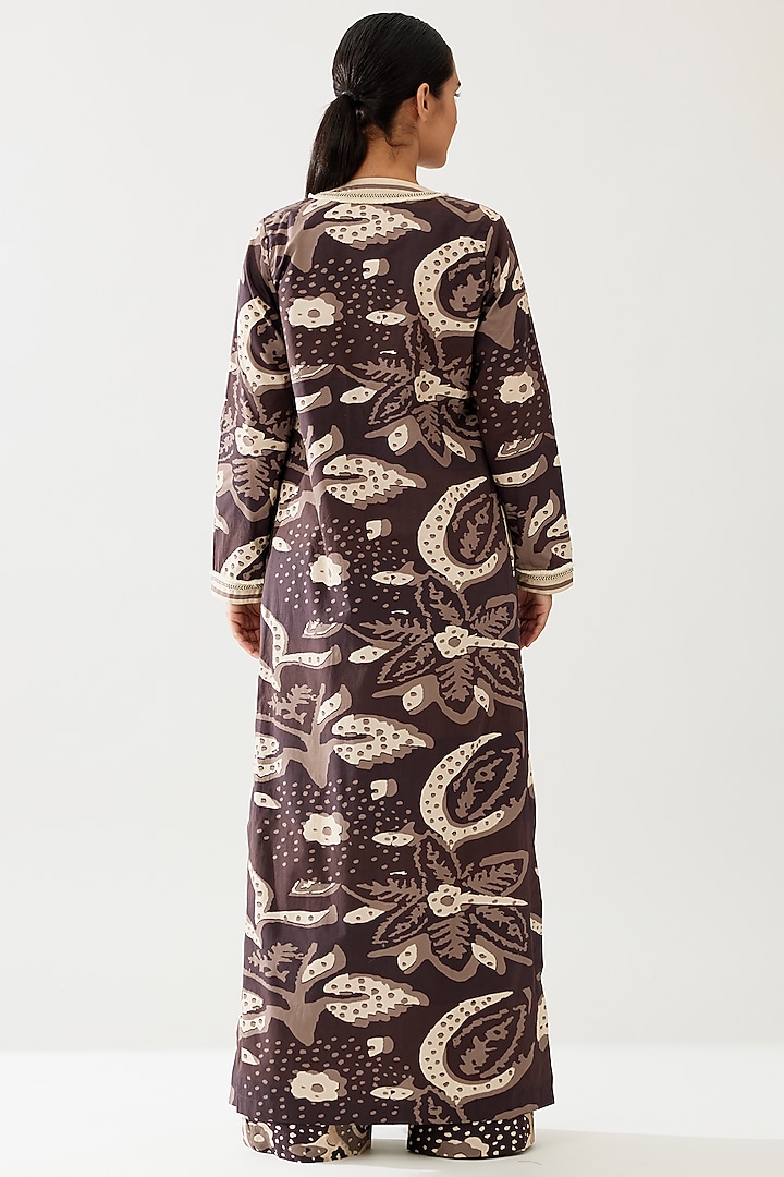 Dark Brown & Cream Poplin Cotton Floral Cape by Koai at Pernia's Pop Up Shop
