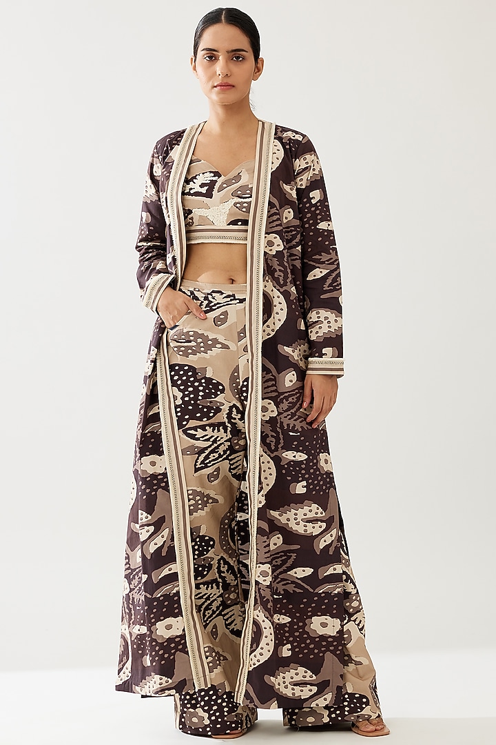 Dark Brown & Cream Poplin Cotton Floral Cape by Koai at Pernia's Pop Up Shop