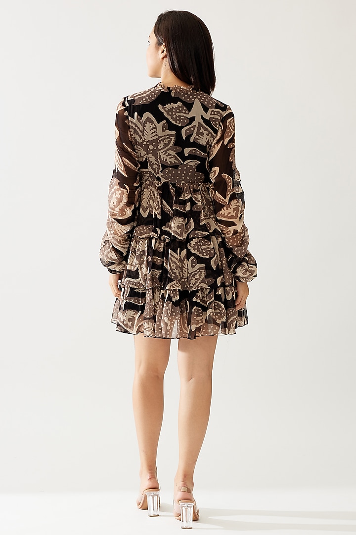 Dark Brown & Cream Chiffon Floral Mini Vacation Dress by Koai at Pernia's Pop Up Shop