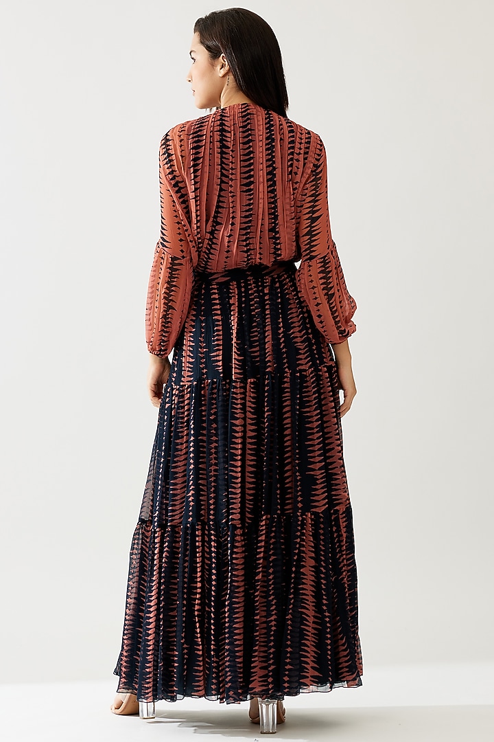 Pink & Dark Blue Chiffon Pleated Top by Koai at Pernia's Pop Up Shop