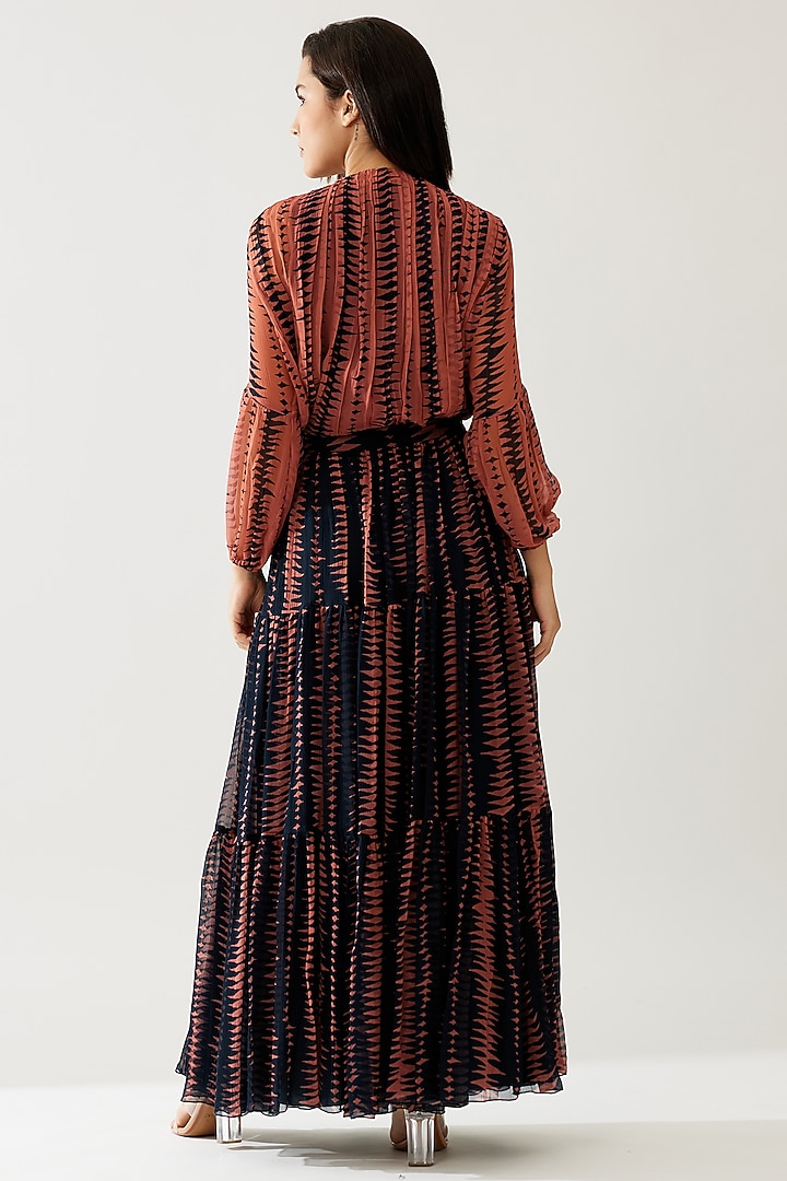 Dark Blue & Pink Chiffon Skirt by Koai at Pernia's Pop Up Shop