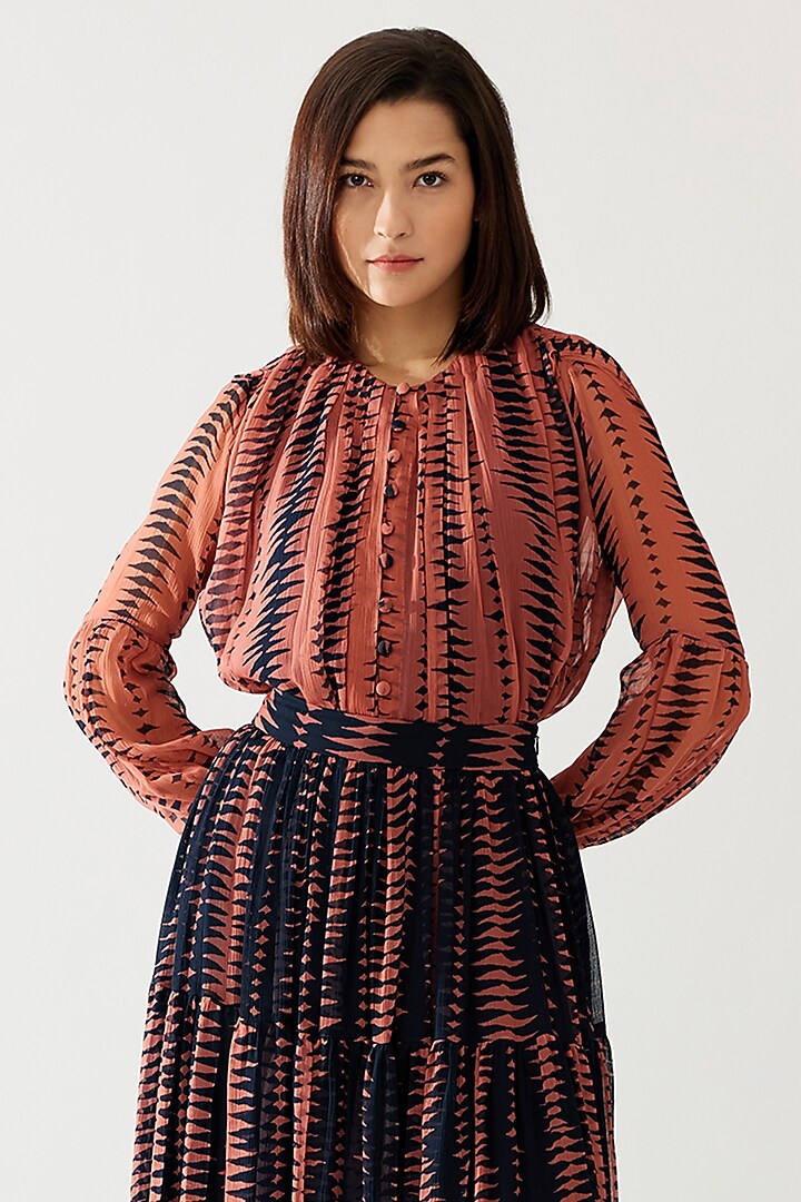 Dark Blue & Pink Chiffon Skirt by Koai at Pernia's Pop Up Shop