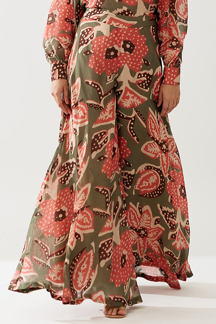 Multi-Colored Cupro Chiffon Floral Pants by Koai at Pernia's Pop Up Shop