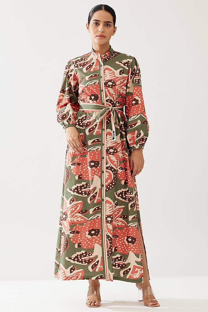 Multi-Colored Poplin Cotton Floral Maxi Summer Dress With Belt by Koai at Pernia's Pop Up Shop