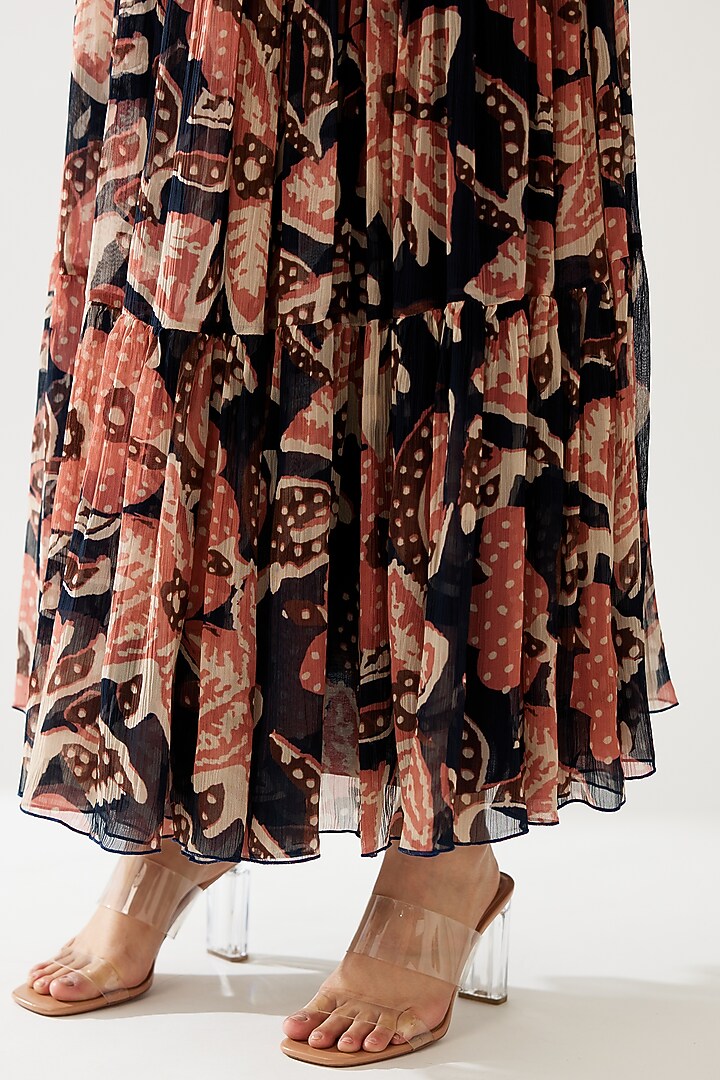 Dark Blue & Pink Chiffon Floral Layered Skirt by Koai at Pernia's Pop Up Shop