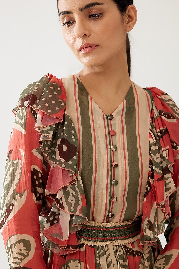 Multi-Colored Cupro Chiffon Floral Frilled Top by Koai at Pernia's Pop Up Shop