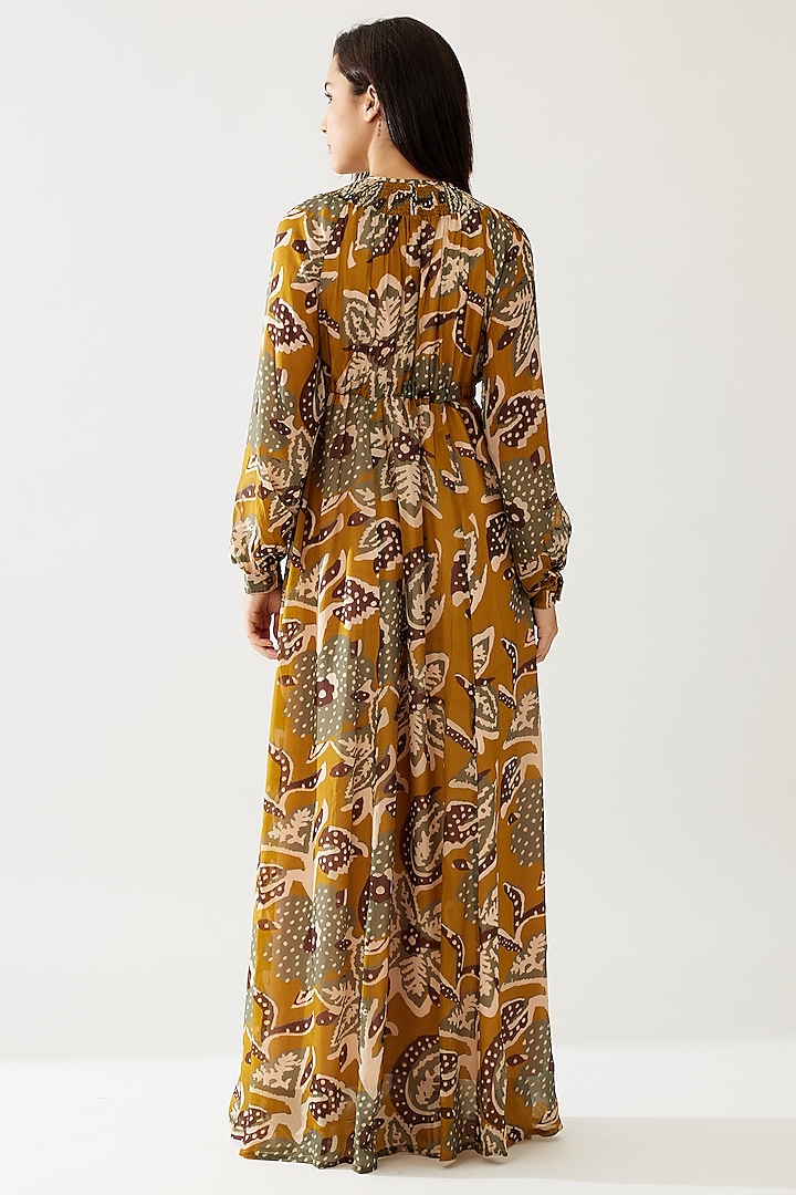 Mustard & Olive Cupro Chiffon Floral Printed Kaftan Summer Dress by Koai at Pernia's Pop Up Shop