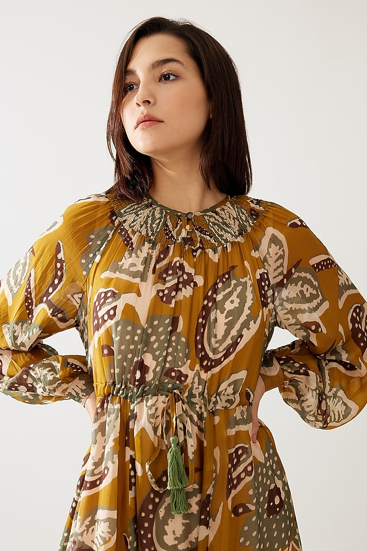 Mustard & Olive Cupro Chiffon Floral Printed Kaftan Summer Dress by Koai at Pernia's Pop Up Shop