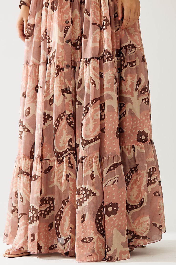 Peach & Cream Cupro Chiffon Floral Printed Vacation Dress With Belt by Koai at Pernia's Pop Up Shop
