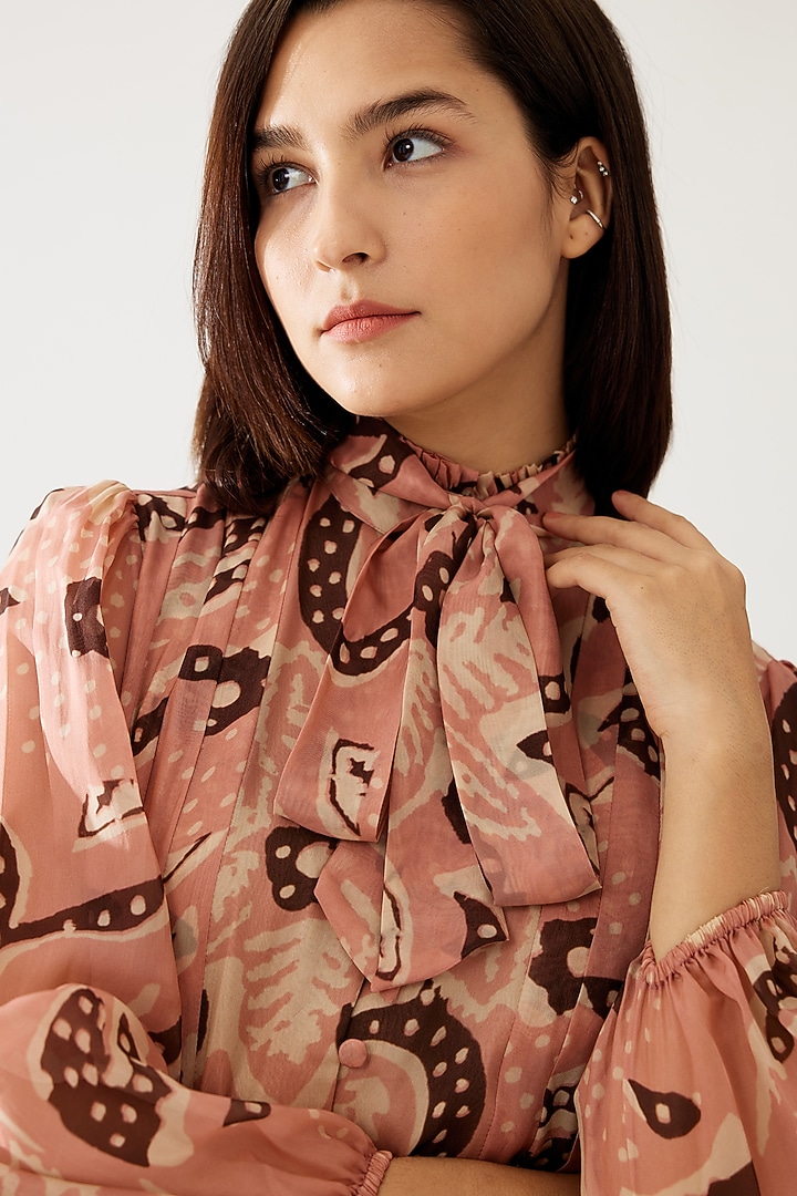 Peach & Cream Cupro Chiffon Floral Printed Top by Koai at Pernia's Pop Up Shop
