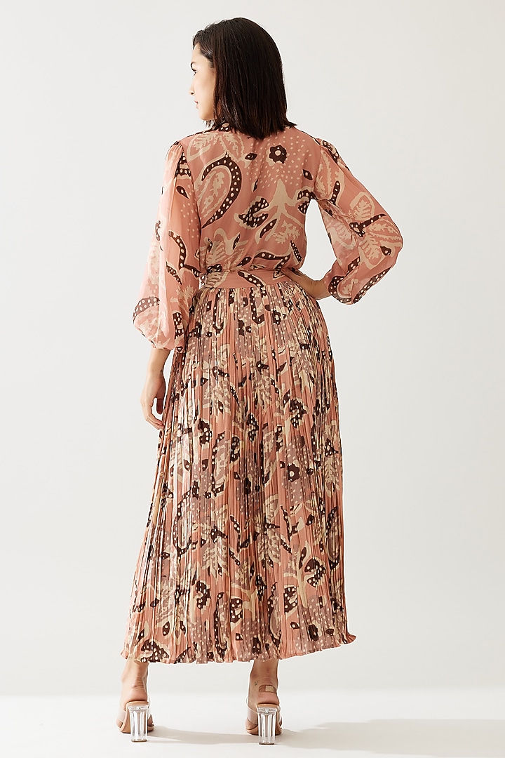 Peach & Cream Cotton Silk Floral Crinkled Skirt by Koai at Pernia's Pop Up Shop