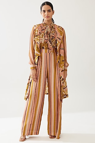 Pink & Mustard Chiffon Floral Printed Top by Koai