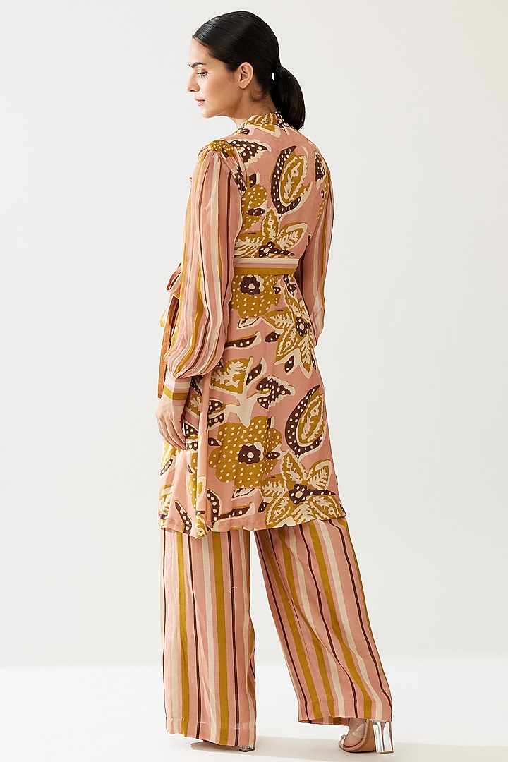 Mustard & Pink Cotton Silk Stripe Printed Pants by Koai at Pernia's Pop Up Shop
