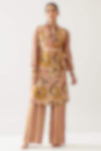 Pink & Mustard Cotton Silk Floral Printed Jacket by Koai at Pernia's Pop Up Shop