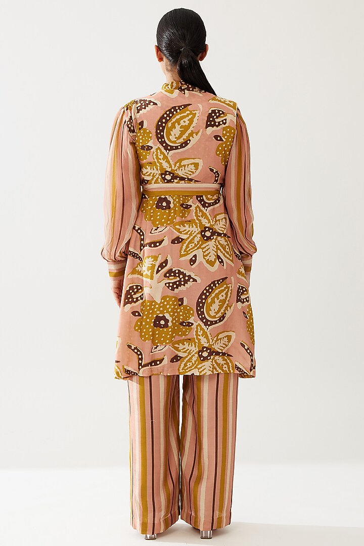 Pink & Mustard Cotton Silk Floral Printed Jacket by Koai at Pernia's Pop Up Shop