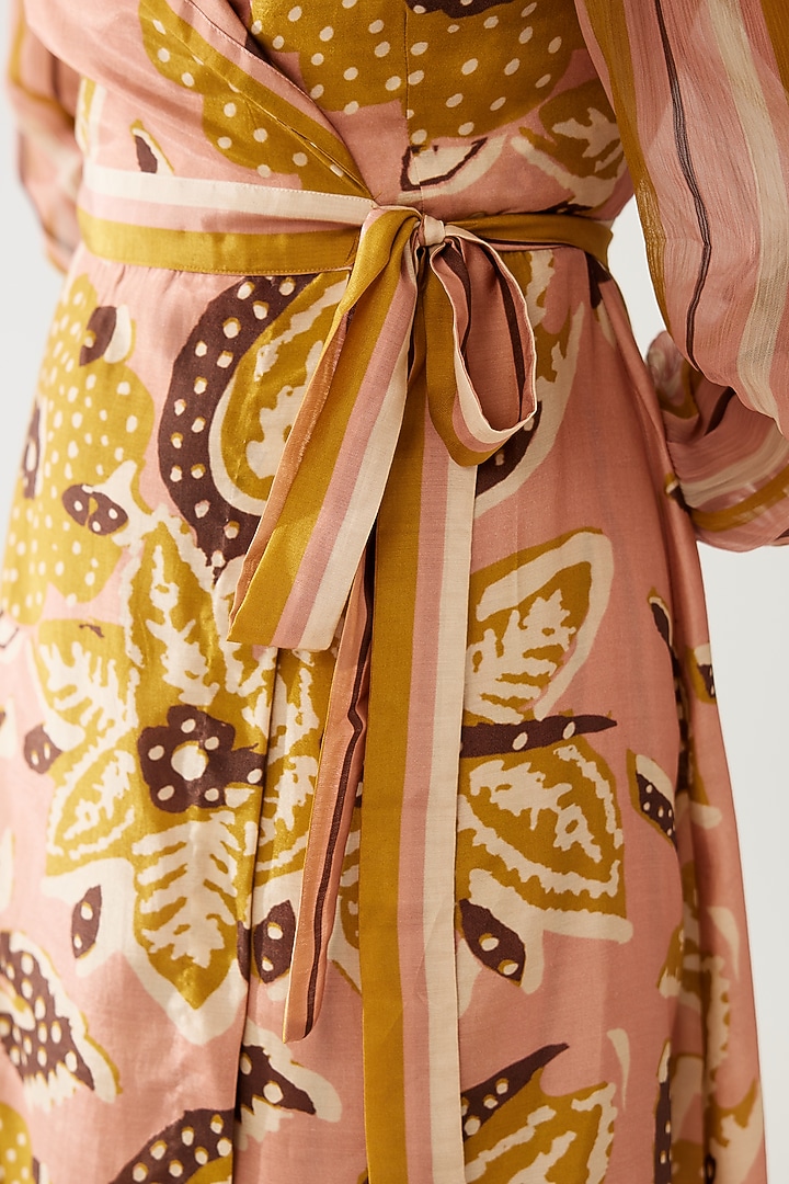 Pink & Mustard Cotton Silk Floral Printed Jacket by Koai at Pernia's Pop Up Shop