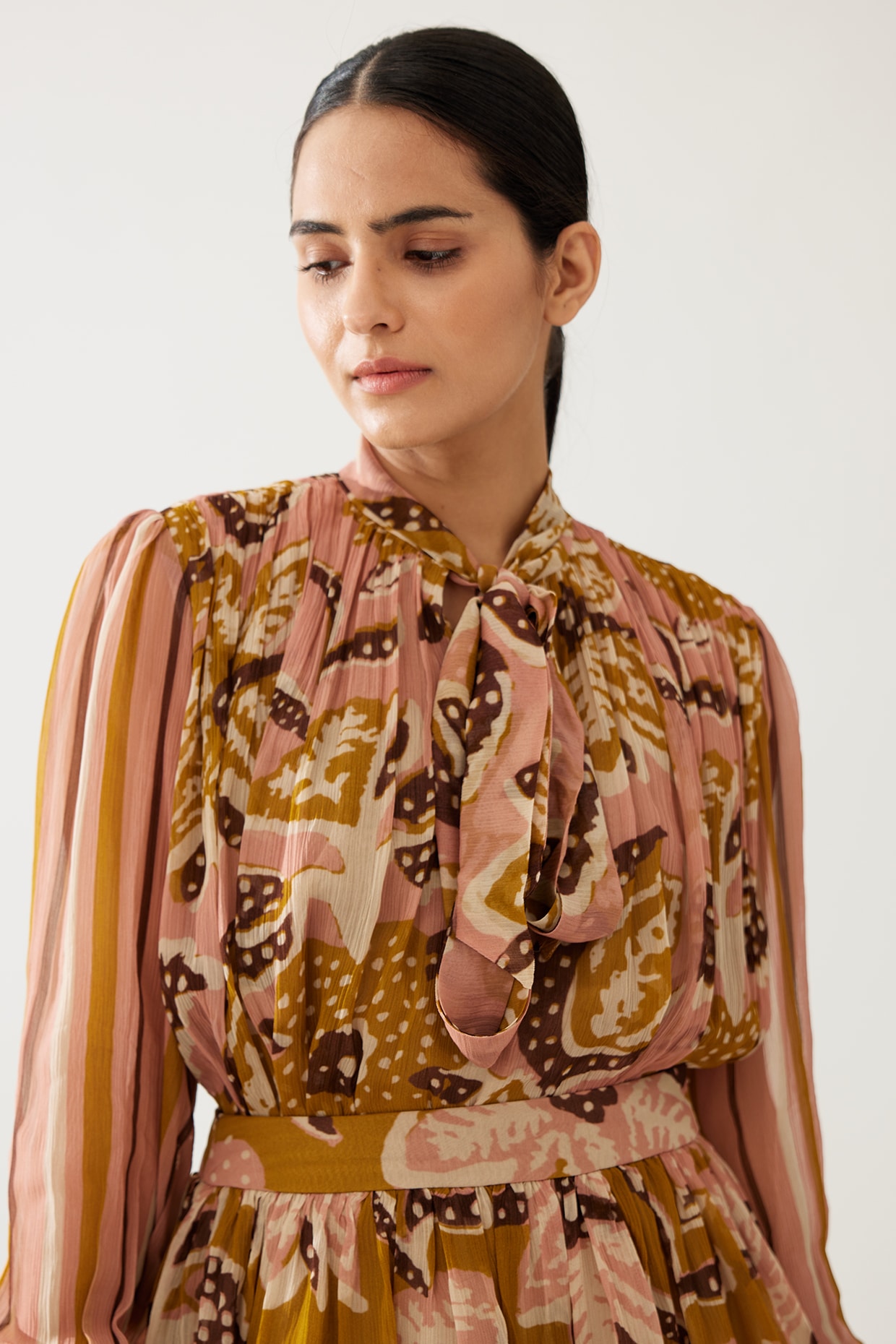 mustard chiffon top