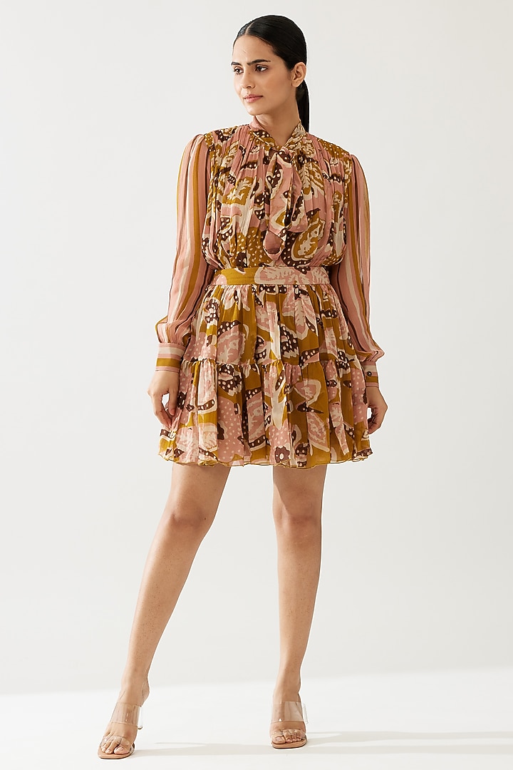 Pink & Mustard Chiffon Floral Printed Top by Koai at Pernia's Pop Up Shop