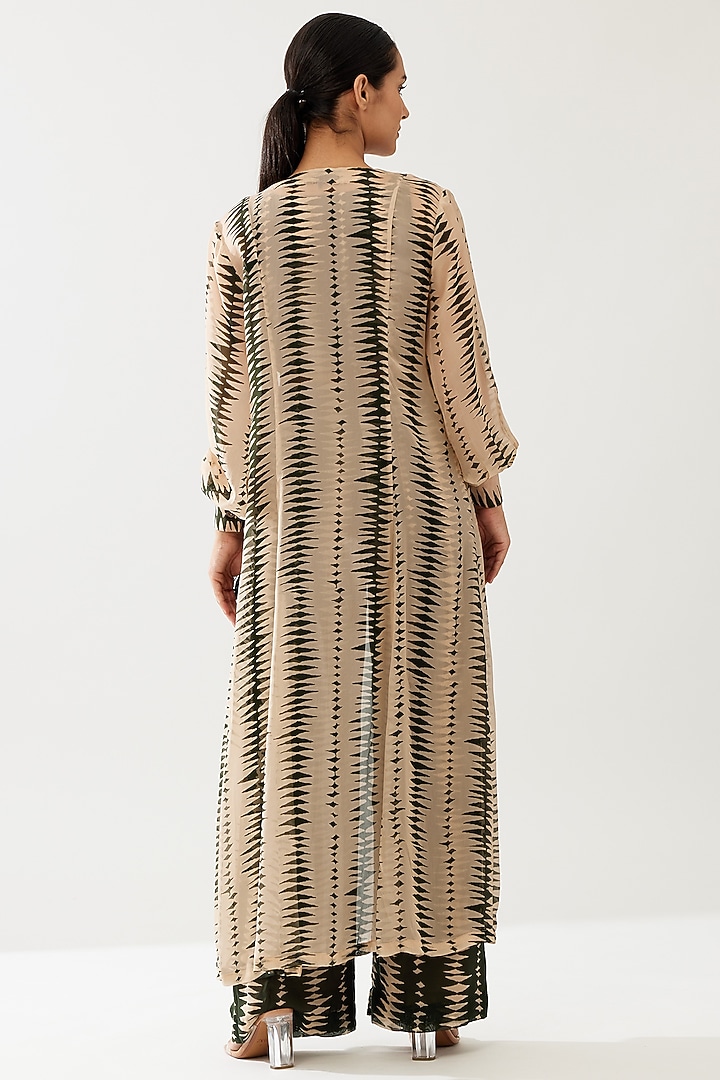 Cream & Green Cupro Chiffon Floral Printed Cape by Koai at Pernia's Pop Up Shop