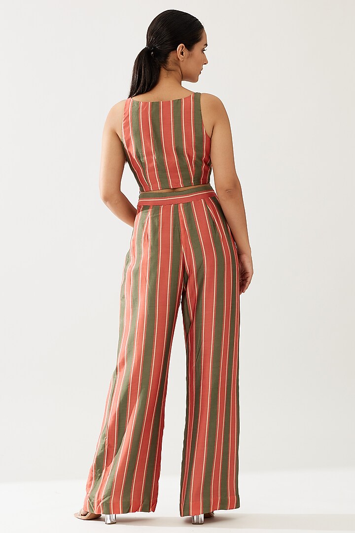 Green & Cream Cotton Silk Stripe Printed Bustier by Koai at Pernia's Pop Up Shop