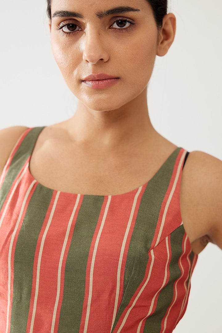 Green & Cream Cotton Silk Stripe Printed Bustier by Koai at Pernia's Pop Up Shop