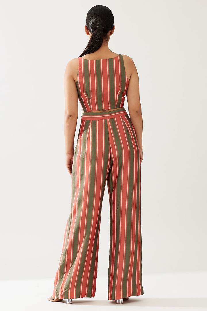 Green & Cream Cotton Silk Stripe Printed Pants by Koai at Pernia's Pop Up Shop