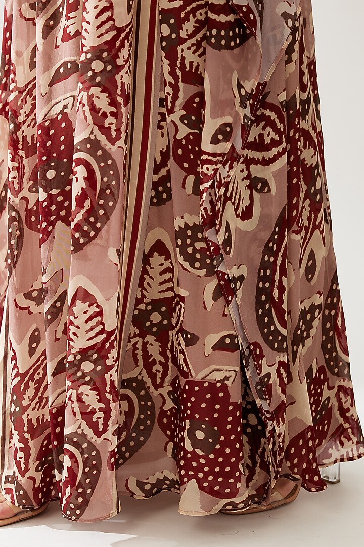 Red & Peach Cupro Chiffon Floral Printed Kaftan Dress by Koai at Pernia's Pop Up Shop