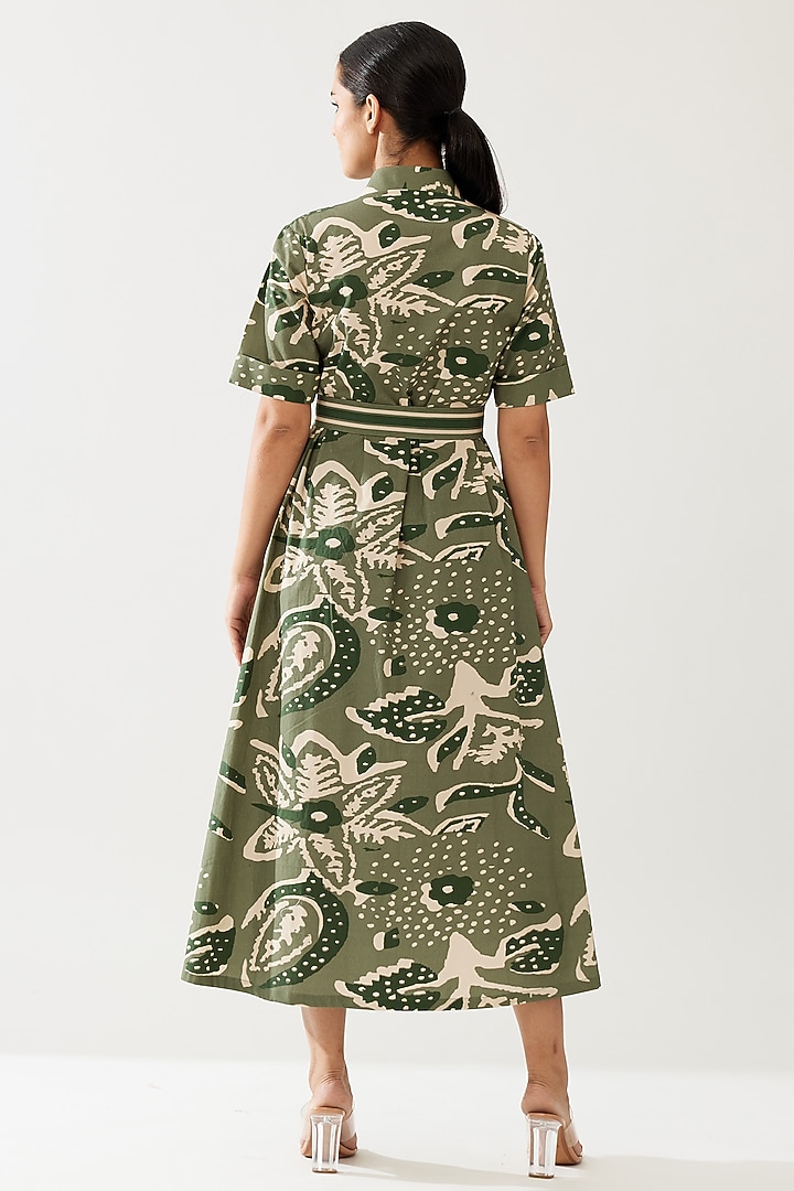 Green & Cream Poplin Cotton Floral Printed Summer Shirt Dress by Koai at Pernia's Pop Up Shop
