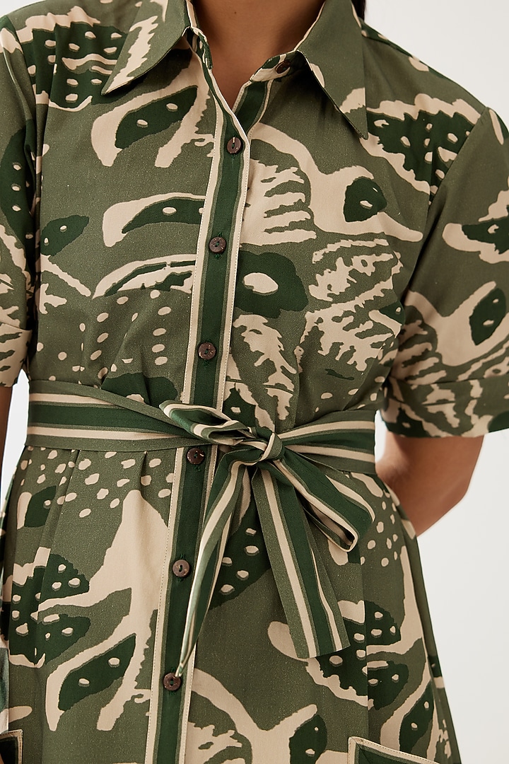 Green & Cream Poplin Cotton Floral Printed Summer Shirt Dress by Koai at Pernia's Pop Up Shop